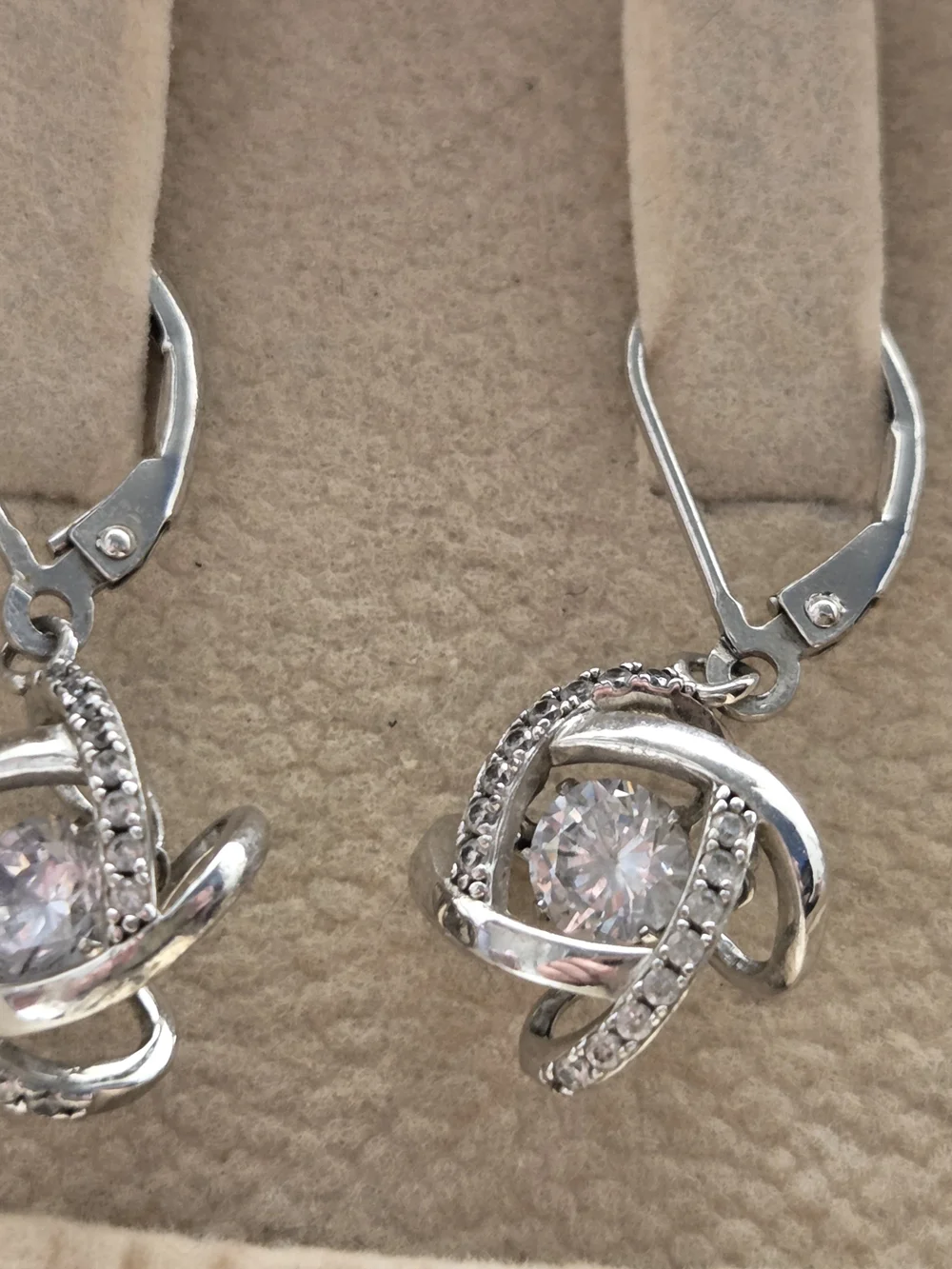 Silver Crystal Orb Drop Earrings - Unbranded